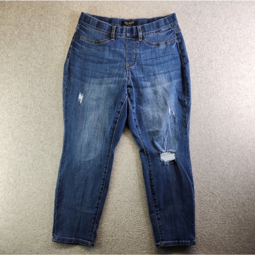 Judy Blue Jeggings Womens 14W Blue Boyfriend Pull On Distressed Mid Rise Stretch